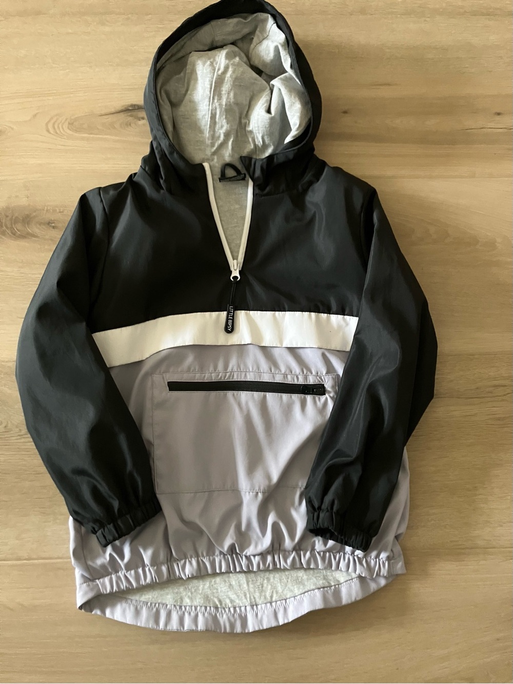 Little Bipsy Black, White & Light Gray Hooded Anorak Jacket
